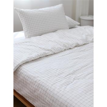 白色方格簡約清新大氣小白格純棉全棉斜紋單件床單被套枕套單雙人