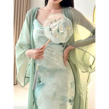 刺繡團扇中國古風圓扇仙氣漢服旗袍扇子古典宮扇梔子茉莉花舞蹈扇
