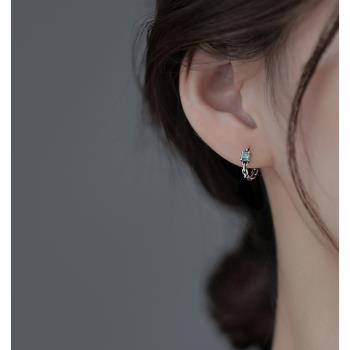 S925純銀復古薄荷綠方形耳環耳飾女款設計感高級小眾個性輕奢時尚