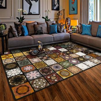 原創復古美式地毯臥室長方形地毯時尚拼花客廳地毯茶幾毯書房地毯