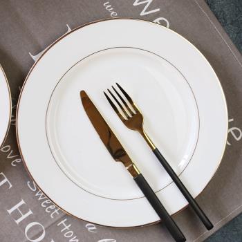 金邊早餐盤圓形西餐盤創意餐具家用碟子骨瓷菜盤子平盤陶瓷牛排盤
