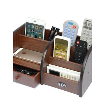 遙控器收納盒客廳茶幾家用化妝品辦公桌面木質小抽屜式手機置物架