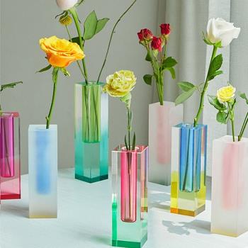 ins亞克力花瓶方柱彩色擺件磨砂水晶玻璃客廳花器插花水培簡約