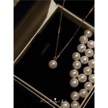 「瑟琳娜」天然珍珠溫柔百搭法式復古輕奢包金單顆珍珠項鏈鎖骨鏈