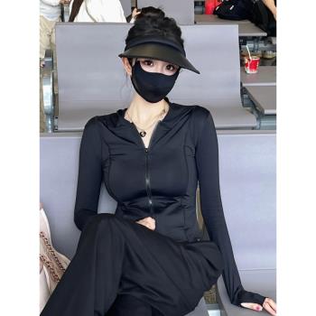 修身冰絲防曬衣女2023年夏季新款輕薄連帽外套防紫外線瑜伽防曬服