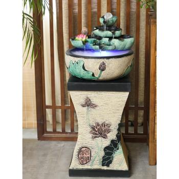 創意噴泉流水擺件招財風水球水景加濕器中式風水輪客廳桌面小魚缸