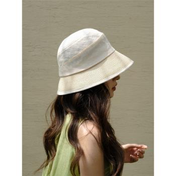 春夏季日系透氣亞麻漁夫帽輕薄優雅圓頂太陽帽草編遮陽防曬遮陽帽
