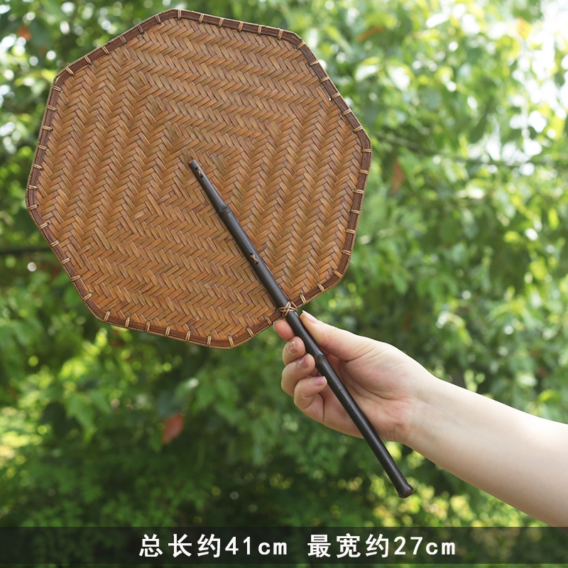 手工竹編掛腰扇可卷旋轉團扇便攜長柄古風大漆宮扇漢服中國風扇子|扇子
