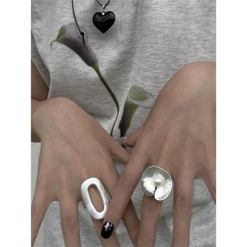 高級感復古圓珠荷葉氣質指環 小眾設計感簡約不規則戒指女