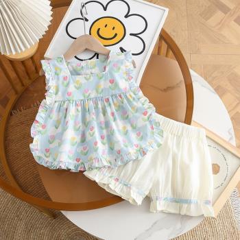 女寶寶夏裝套裝0-3歲嬰兒衣服洋氣2小女孩夏季公主套裙上衣短褲潮