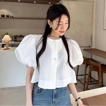 韓國chic夏季減齡法式復古名媛泡泡袖氣質娃娃衫上衣百搭短外套女