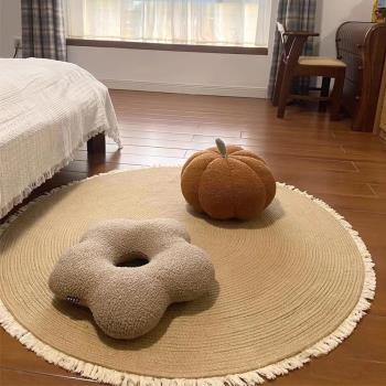 手工編織圓形床邊毯原宿風臥室日式流蘇美式地墊北歐簡約棉麻地毯
