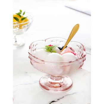 日式愛心歐式桃心形花瓣沙律碗高腳玻璃杯冰淇淋杯刻花雪糕沙拉杯