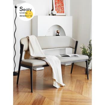 長條餐椅靠背碳素鋼軟包現代簡約網紅小戶型餐廳家用輕奢雙人椅凳