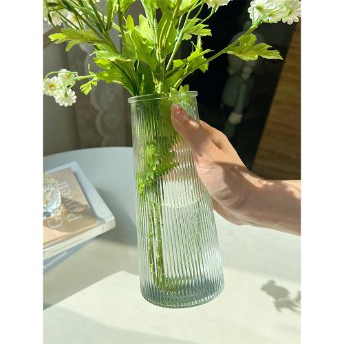 花瓶玻璃擺件客廳輕奢插花高級感透明水養水培器皿仿真花鮮花擺件|家居