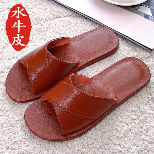 全牛皮居家拖鞋女夏天室內地板家用防滑不臭腳水牛皮涼拖鞋男靜音