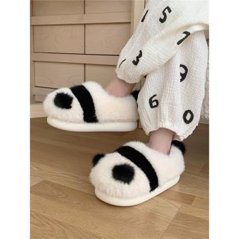 細細條 熊貓包跟棉拖鞋女冬季可愛居家室內防滑保暖毛絨絨月子鞋