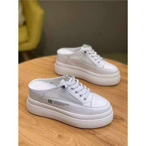 包頭半拖鞋女外穿2025新款夏真皮厚底松糕涼拖鞋無后跟小白懶人鞋