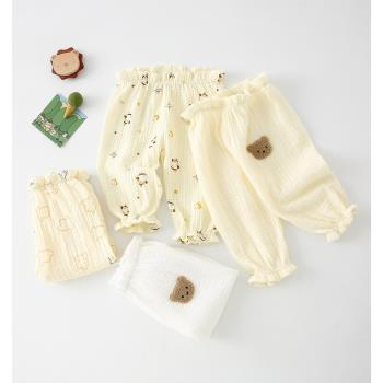 嬰兒褲子夏季寶寶純棉紗布防蚊褲透氣空調房防著涼可愛幼兒長褲薄