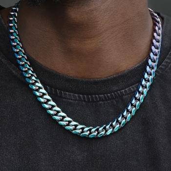 cuban link choker 新款淬火炫彩嘻哈古巴鏈項鏈歐美潮流鎖骨頸鏈
