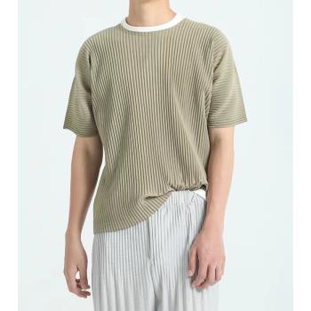 三宅褶皺短袖男裝夏季T恤上衣休閑寬松潮流青年日系短袖恤JK020