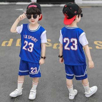 兒童速干籃球服球服套裝男童夏2024新款運動男孩帥氣夏裝童裝