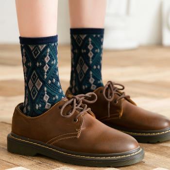 襪子女棉復古民族風菱格甜美襪子