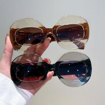 韓版新款男女個性平光鏡歐美潮流嘻哈透明雙色太陽眼鏡橢圓框墨鏡