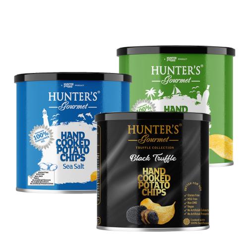 Hunters Gourmet  亨特手工洋芋片系列 黑松露味/海鹽味/海鹽&醋味 罐裝40g*9入/組