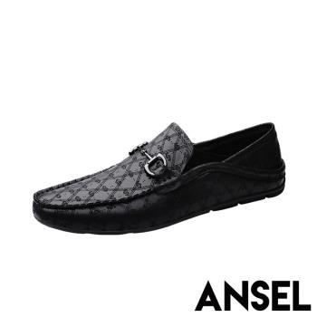 【ANSEL】皮鞋 樂福鞋/全真皮頭層牛皮時尚刻紋馬銜釦造型皮鞋 樂福鞋 - 男鞋 A款