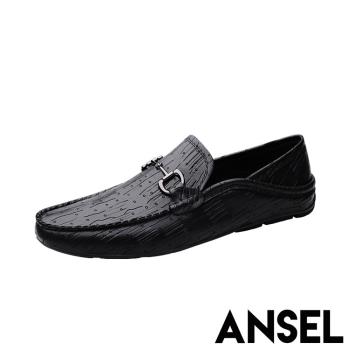 【ANSEL】皮鞋 樂福鞋/全真皮頭層牛皮時尚刻紋馬銜釦造型皮鞋 樂福鞋 - 男鞋 B款