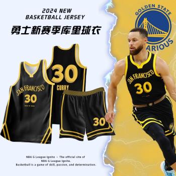 勇士庫裡球衣30號湯普森球服定製隊服訓練服新款兒童籃球服套裝男