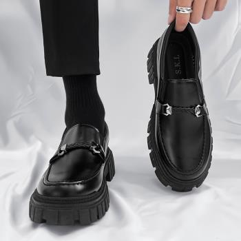 一腳蹬西裝商務防滑黑色厚底男鞋