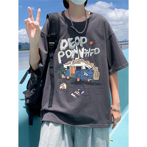 短袖t恤男款美式籃球復古潮牌潮流ins百搭夏季純棉黑色體恤上衣服