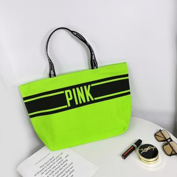 字母PINK個性時尚帶拉鏈帆布包
