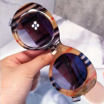 歐美街拍ins彩色太陽鏡時尚潮流跨境墨鏡圓框復古眼鏡sunglasses