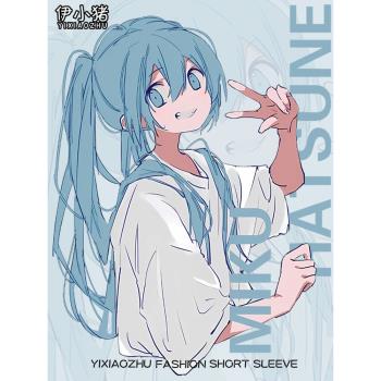 日系初音未來miku二次元T恤短袖上衣休閑百搭學生閨蜜情侶衣服ins