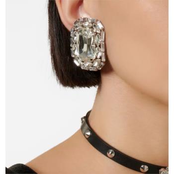 歐美法式滿鉆方形耳環時尚街拍鋯石無耳洞耳夾潮流復古氣質耳飾品