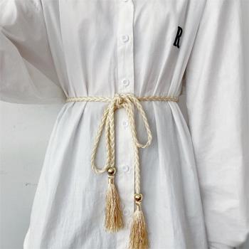 歐美時尚流蘇編織女夏季繩子腰帶