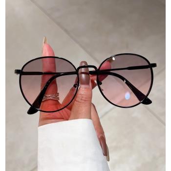 新款時尚簡約海洋片太陽眼鏡個性圓框架韓版潮流ins男女同款墨鏡