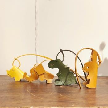 潮流設計手工皮具掛飾小動物系列包掛飾掛件H家小象恐龍兔子犀牛