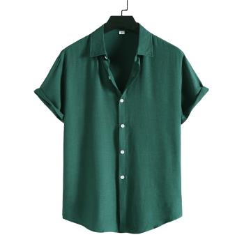 Men Loose Casual Short Sleeve Shirts潮流休閑純色翻領短袖襯衫