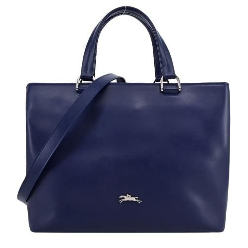 LONGCHAMP HONORE 404系列金屬LOGO牛皮兩用包(中/海軍藍)