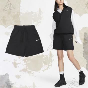 Nike 短褲 NSW Phoenix 高腰 黑 寬鬆 女款 褲子 小勾 抽繩 開衩 DQ5718-010