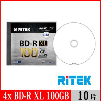 RITEK 4x BD-R XL 100GB 珍珠白可列印式/單片盒裝10入