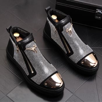 歐美水鉆個性時尚中幫牛仔靴男鞋