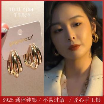 純銀潮女三層圈圈網紅小眾耳環