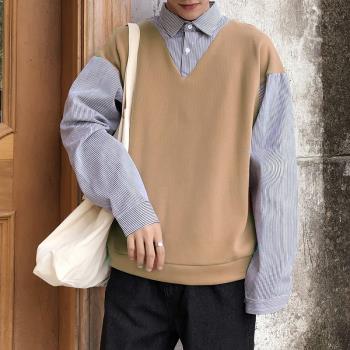 潮襯衫領假兩件韓版寬松學生毛衣