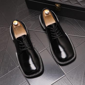 方頭時尚發型師流行低幫黑色皮鞋