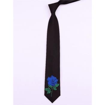 刺繡玫瑰花個性7CM藍色妖姬領帶